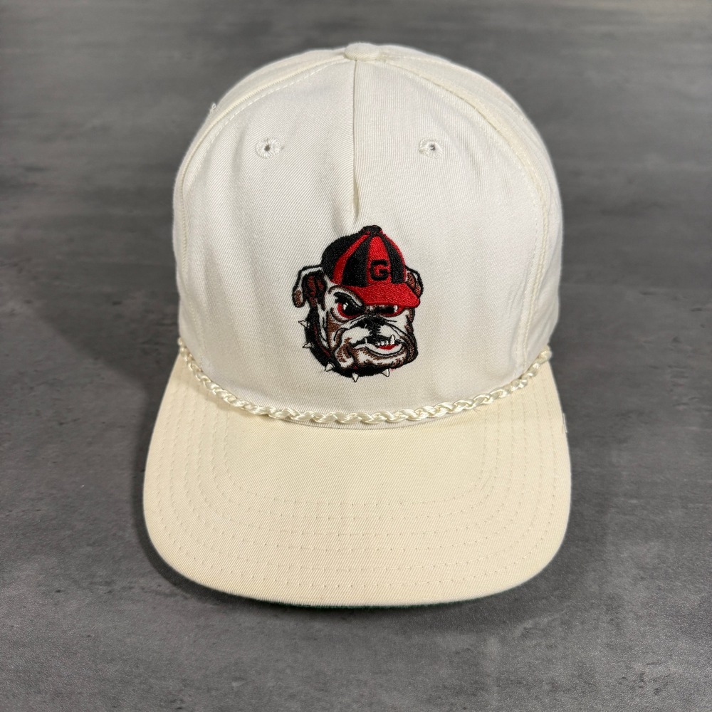 Vintage New Era Georgia Bulldogs Snapback Hat Mens White Rope‎ Trucker USA Made